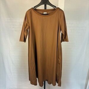 Labo.Art Cotton Poplin Midi Trapeze Dress in Tobacco Brown 1 S